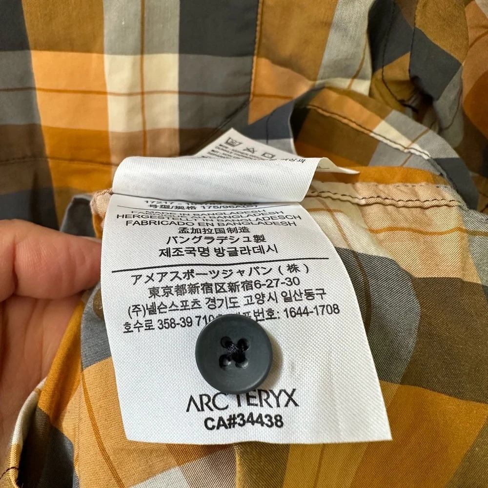Arc'teryx Brohm Yellow Gray Plaid Button Up Short Sleeve Casual Shirt Size Small - Picture 4 of 10